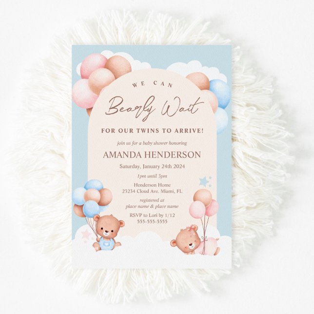 Boy Girl Twins Teddy Bear Baby Shower Einladung (Von Creator hochgeladen)