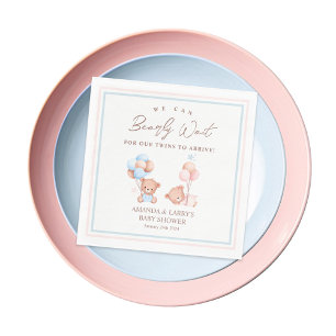 Boy Girl Twins Teddy Bear Baby Shower Serviette