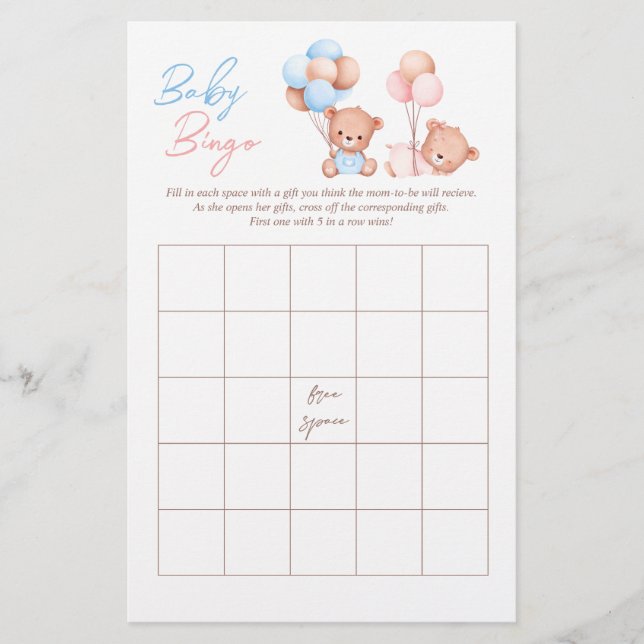 Boy Girl Twins Teddy Bear BINGO Baby Showspiel Flyer (Vorne)