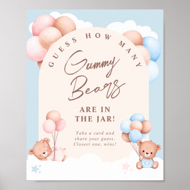 Boy Girl Twins Teddy Bear rät wie viele Game Sign Poster (Vorne)