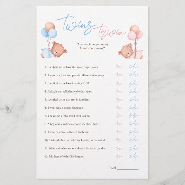 Boy Girl Twins Trivia Baby Showspiel Flyer (Vorne)