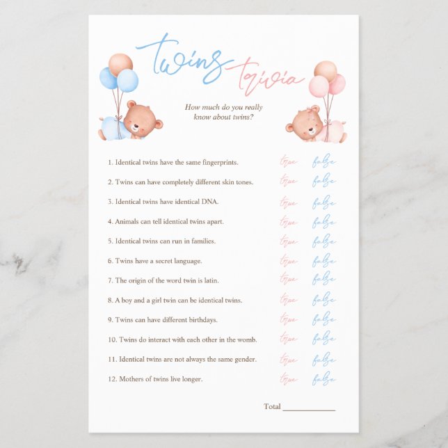 Boy Girl Twins Trivia Baby Showspiel Flyer (Vorne)