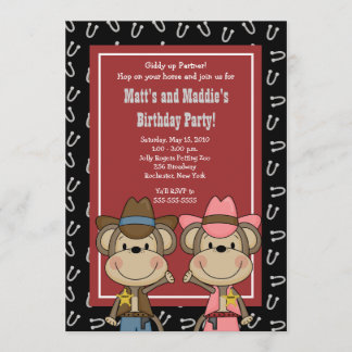 BOY & GIRL Western Cowboy Monkey 12x18 Geburtstag Einladung
