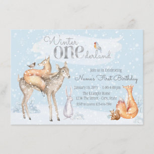 Boy Girl Winter ONEderland Woodland Erster Geburts Einladung