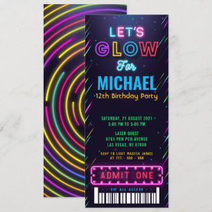 Boy Glow Party Ticket Pass Geburtstag Einladung