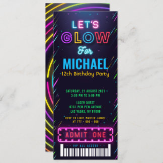 Boy Glow Party Ticket Pass Geburtstag Einladung