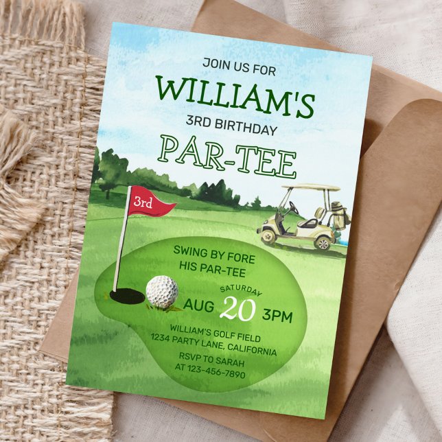 Boy Golf Theme 3. Geburtstag Par-T-Shirt Einladung (Von Creator hochgeladen)
