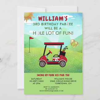 Boy Golf Theme 3. Geburtstag Par-T-Shirt Einladung