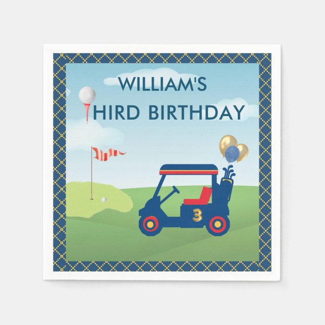Boy Golf Theme 3. Geburtstag Party Napkins Serviette (Vorderseite)