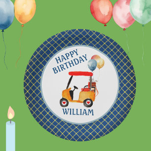 Boy Golf Theme Blue Red Yellow Personalisiert Pappteller