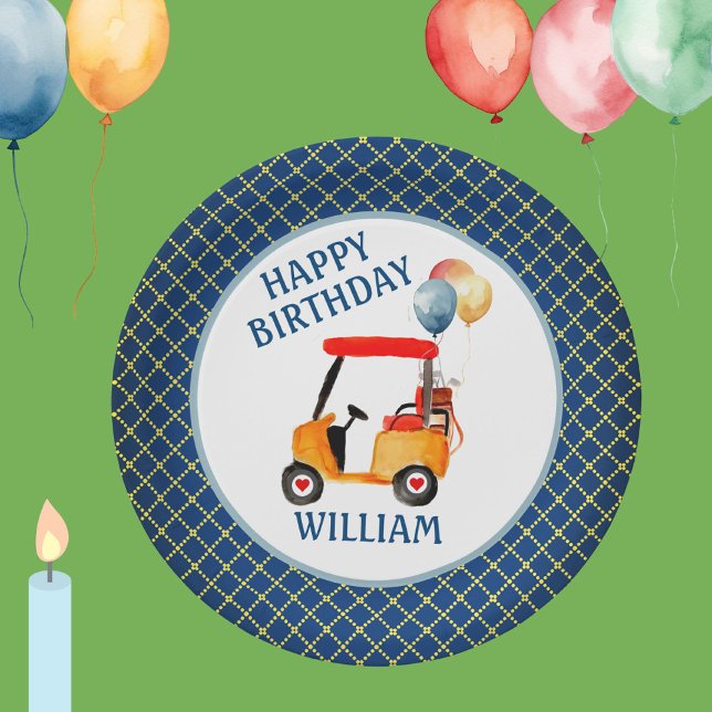 Boy Golf Theme Blue Red Yellow Personalisiert Pappteller (Von Creator hochgeladen)