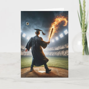 Boy Graduate Swinging a Flaming Baseball Bat Karte