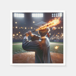 Boy Graduate Swinging a Flaming Baseball Bat Serviette