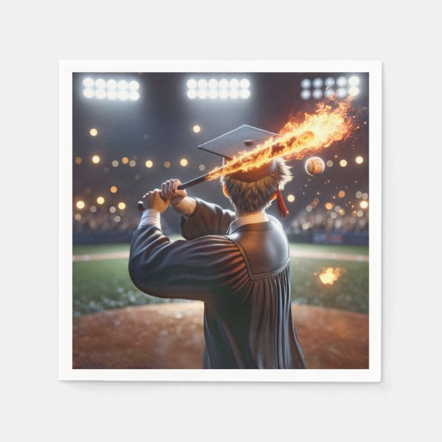 Boy Graduate Swinging a Flaming Baseball Bat Serviette (Vorderseite)