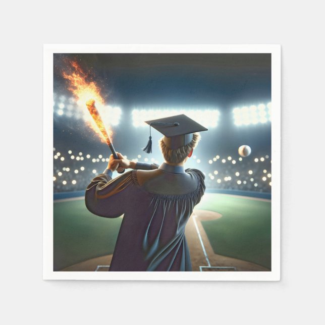 Boy Graduate Swinging a Flaming Baseball Bat Serviette (Vorderseite)
