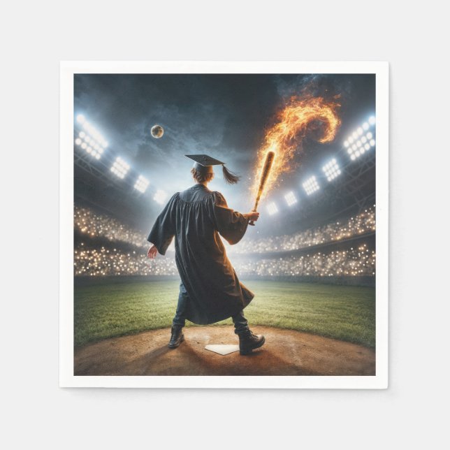 Boy Graduate Swinging a Flaming Baseball Bat Serviette (Vorderseite)