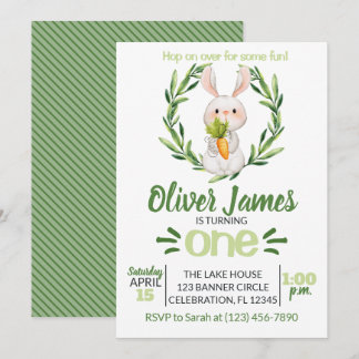 Boy Green First Birthday Oster Wasserfarben Bunny Einladung