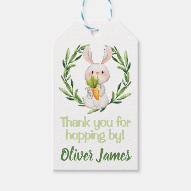 Boy Green First Birthday Oster Wasserfarben Bunny Geschenkanhänger (Vorderseite)