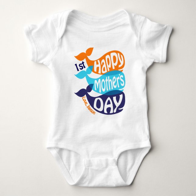 Boy Happy First Mother's Day Bodysuit Whale Shirt (Vorderseite)