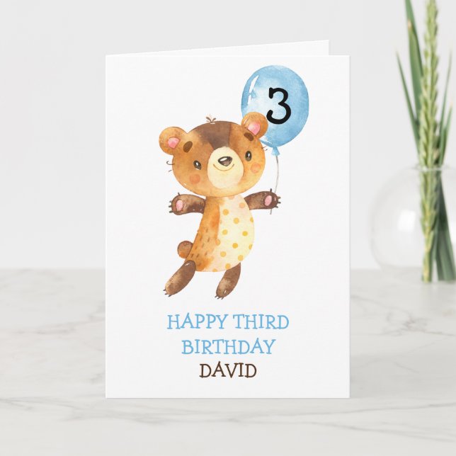 Boy Happy Geburtstag Niedlicher Bär Ballon Kinder  Karte (Vorderseite)