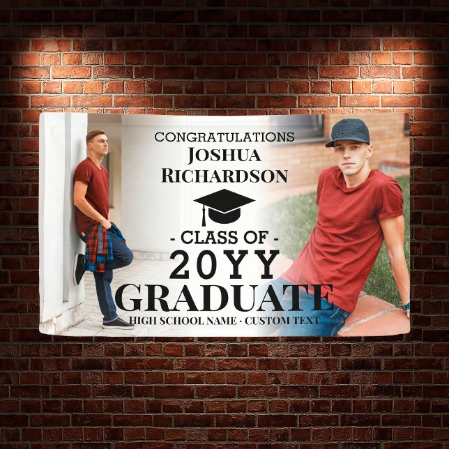 Boy High School Abschluss Custom 2 Foto Banner (Boy High School Graduation Custom 2 Photo Banner
)