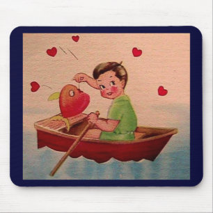 Boy Holding Heart in Boat Mousepad
