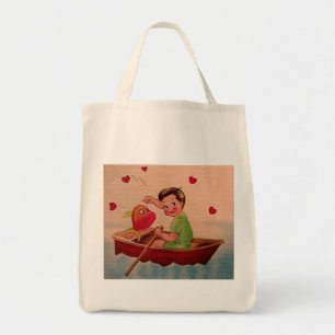 Boy Holding Heart in Boat Tragetasche