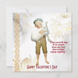 Boy Hugs Sheep Floral Vintag Kids Valentine Card
