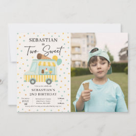 Boy Ice Cream Truck 2. Geburtstag Party Foto Einladung