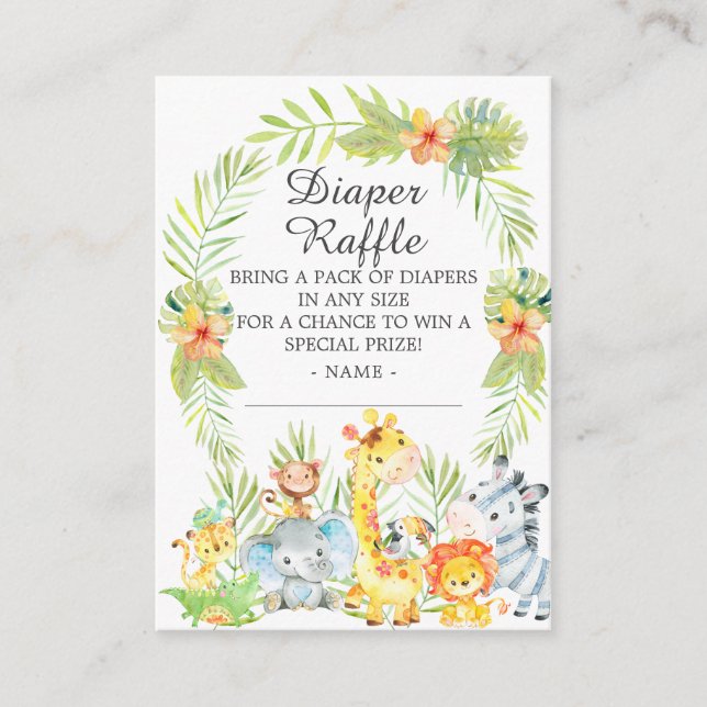 Boy Jungle Animals Baby Dusche Windel Raffle Begleitkarte (Vorderseite)