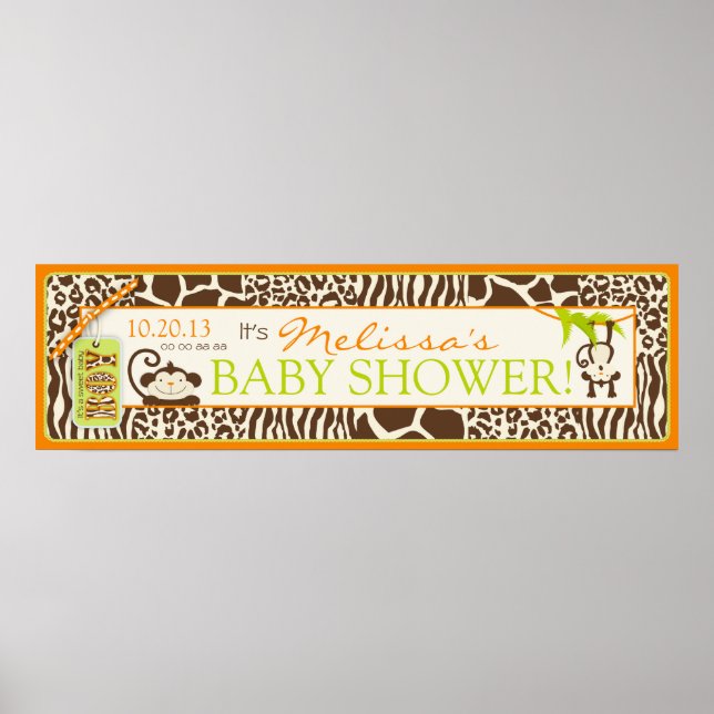 Boy Jungle Monkey Safari Baby Duschbanner Poster (Vorne)