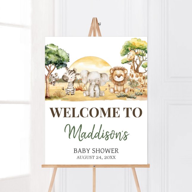 Boy Jungle Safari Animals Baby Dusche Willkommen Poster (Safari Baby Shower Welcome Sign)