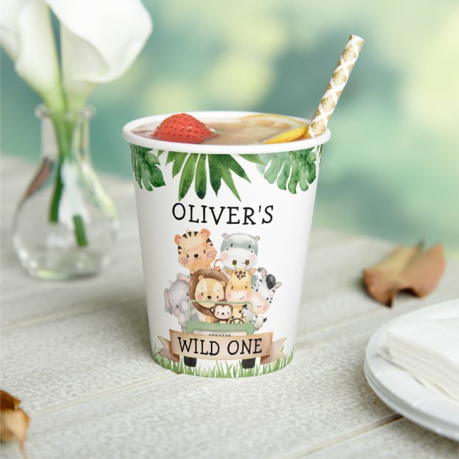 Boy Jungle Wild One Birthday Paper Cups Pappbecher (In Situ)