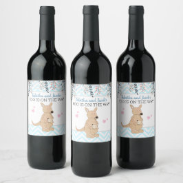 Boy Kangaroo Wine Label Boho Babydusche Weinetikett