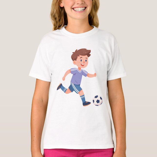 Boy Kicking Soccer Ball – Kids Soccer Art Design T-Shirt (Vorderseite)