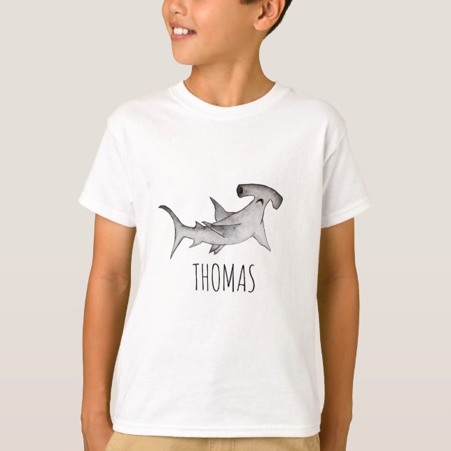 Boy & Kids einfach, modern Hammerhead Shark Name T-Shirt (Vorderseite)