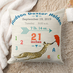 Boy Kinderzimmer Baby Birth Stats Giraffe Arrow Mu Kissen