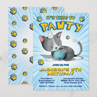Boy Kitty Cat Birthday Pawty Party Einladung