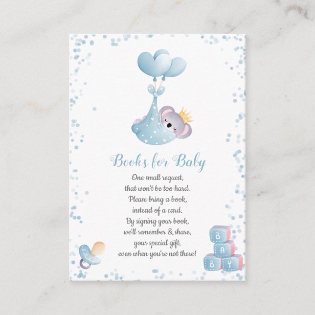 Boy Koala Bear Blue Books for Baby Shooter Begleitkarte (Vorderseite)