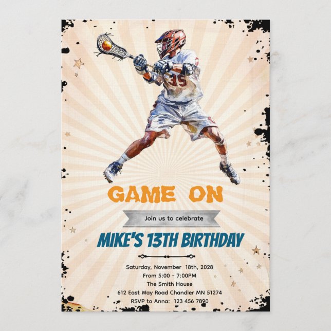 Boy Lacrosse birthday party invitation Einladung (Vorderseite)