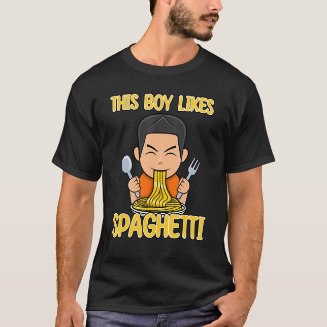 Boy Likes Spaghetti Italian Noodles Food Koch T-Shirt (Vorderseite)