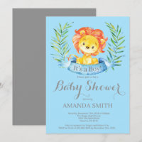 Boy Lion Baby Shower Einladung Blau und Grau