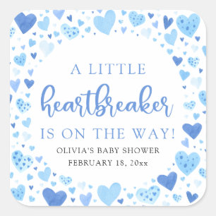 Boy Little Heartbreaker Blue Valentine Baby Dusche Quadratischer Aufkleber