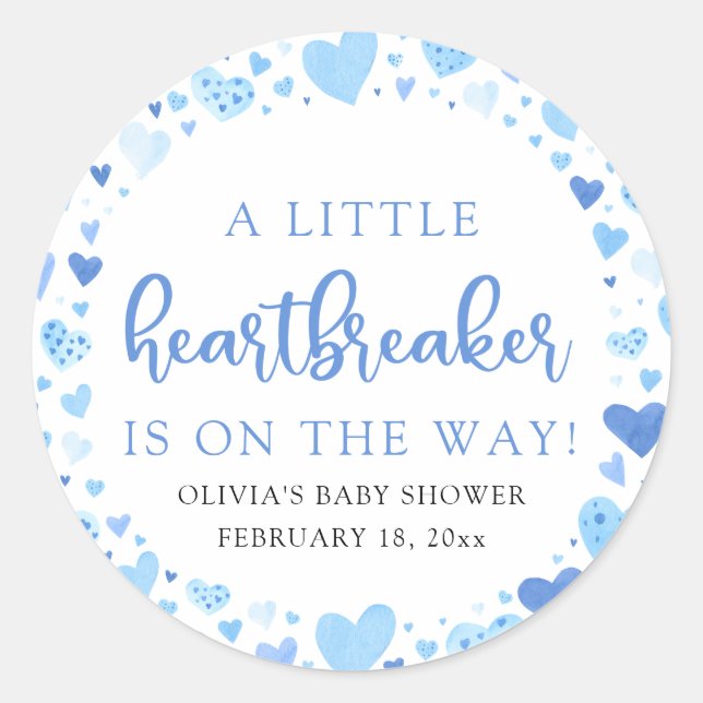 Boy Little Heartbreaker Blue Valentine Baby Dusche Runder Aufkleber (Vorderseite)