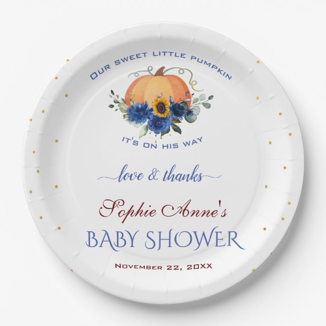 Boy Little Pumpkin Erntedank Baby Shower Pap Pappteller (Vorderseite)
