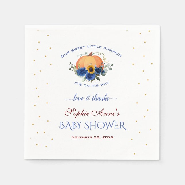 Boy Little Pumpkin Erntedank Baby Shower Pap Serviette (Vorderseite)