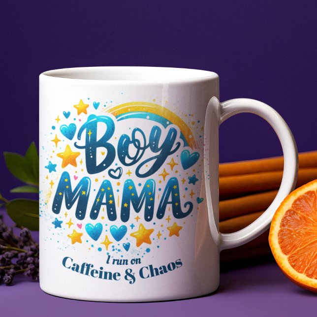 Boy Mama Funny Modern Blue Geschenk für die Mama v Kaffeetasse (Von Creator hochgeladen)