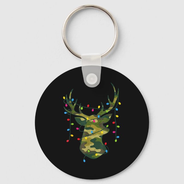 Boy Men Camo Deer Hunting Christmas Light Pajama P Schlüsselanhänger (Vorderseite)