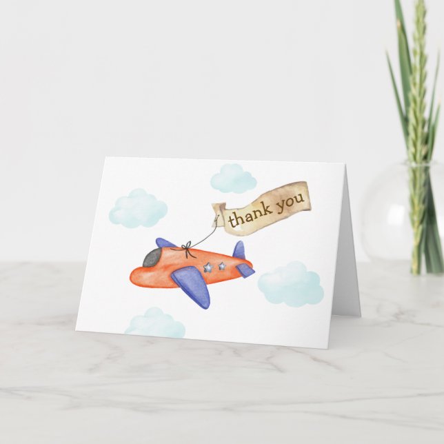 Boy Minimal Aviator Airplane Baby Shower  Dankeskarte (Vorderseite)