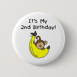 Boy Monkey auf Banana 2. Geburtstag Button